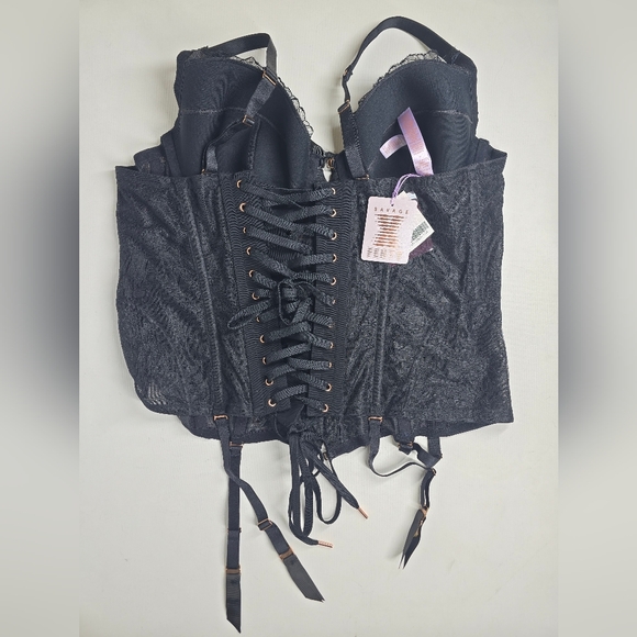 Savage X Fenty Embroidered Lace Corset Women's 3X Black Caviar Lingerie Garters - Picture 4 of 12